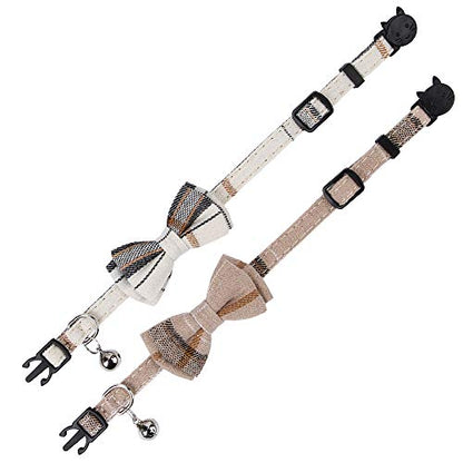 Faleela Breakaway Cat Collar with Bells - 2 Pack Cat Collar with Bells, Cat Collars with Bandana, Accessories for Pet Collars, Adjustable for Cats and Small Dogs (Beige+Brown) - color: beige+brown