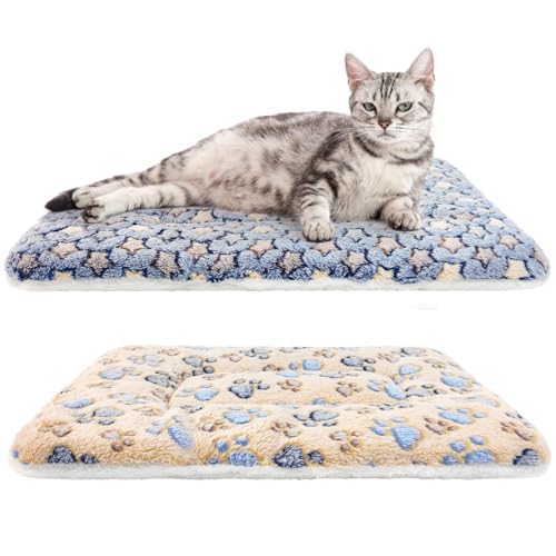 2 Pack Cat Blankets for Indoor Cats, Ultra Soft Reversible Mat, Fluffy Flannel Blanket for Small Dogs and Cats, Washable Pet Pad - color: Blue and Yellow, size: Medium