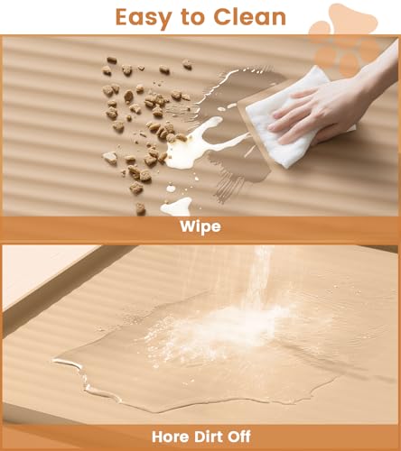 Dog Food Mat 36"x24", Waterproof Pet Feeding Mat with Diversion Grooves and Raised Edges, Large Non-Slip Dog Bowl Mat for Food and Water, Cat Food Mat for Floors, Easy to Clean, Khaki - color: Khaki