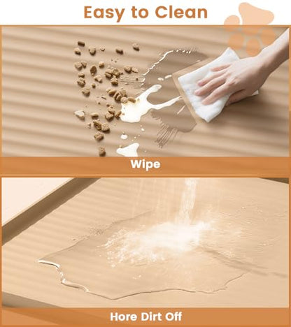Dog Food Mat 36"x24", Waterproof Pet Feeding Mat with Diversion Grooves and Raised Edges, Large Non-Slip Dog Bowl Mat for Food and Water, Cat Food Mat for Floors, Easy to Clean, Khaki - color: Khaki