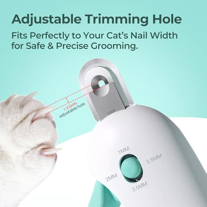 Cat Nail Clippers with a Removable Debris Collector, Adjustable Size, Built-in Hidden Nail File, Round Hole Blade, Safe Home pet Grooming Tool