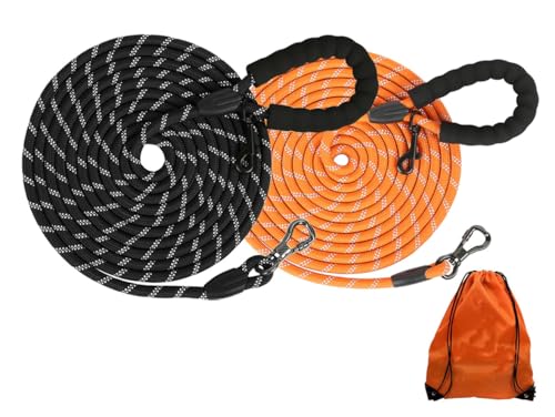 (2 Pack) Long Dog Leash for Dog Training 30FT Lockable Hook Heavy Duty Dog Lead Tie Out Rope for Large Medium Small Dogs Outside Walking, Playing, Camping, or Yard (Black&Orange) - color: 2 Pack Black&Orange, size: 30FT*3/8 inch