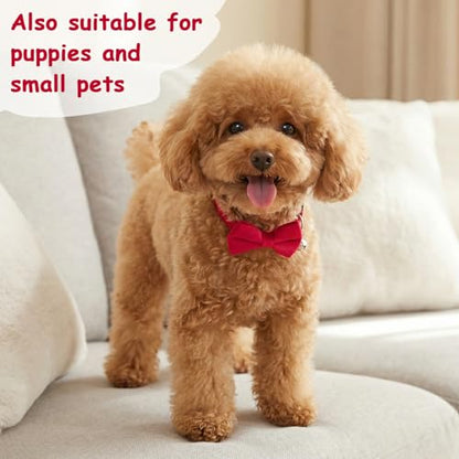 Cat Collar Breakaway Cat Bow Tie Adjustable from 7 to 11 Inches Soft Velvet Bowtie Cat Collar with Bell for Kitten Puppy Cats Wedding Costumes (Red) - color: Red