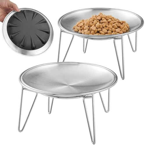WROSWT Elevated Cat Bowls, Separable Dishes for Solo Use, 304 Stainless Steel Raised Cats Plates for Wet Food, Extra Wide Shallow Design for Whisker Relief, Non-Slip Silicone Base Kitten Feeder, 2 Set - size: Raised Bowls - 2 Pack