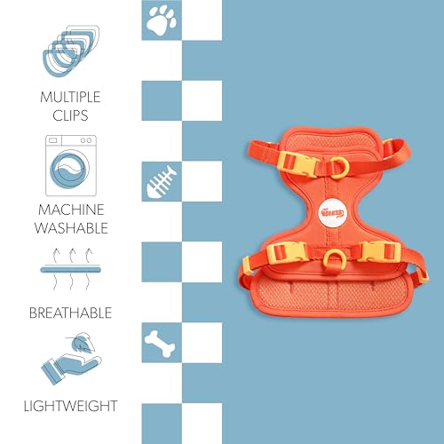 HNS1001A Arlo Small Adjustable Soft Padded No Pull Pet Harness with 3 Buckles and 3 Leash Clips, Aperol - color: Dark Orange, size: Small (Chest: 14 - 22")