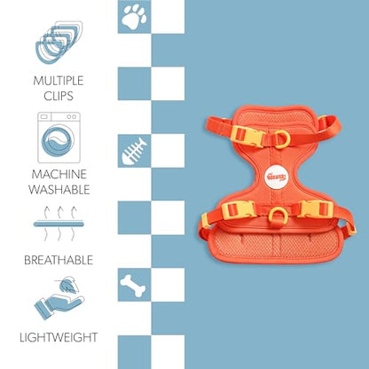 HNS1001A Arlo Small Adjustable Soft Padded No Pull Pet Harness with 3 Buckles and 3 Leash Clips, Aperol - color: Dark Orange, size: Small (Chest: 14 - 22")