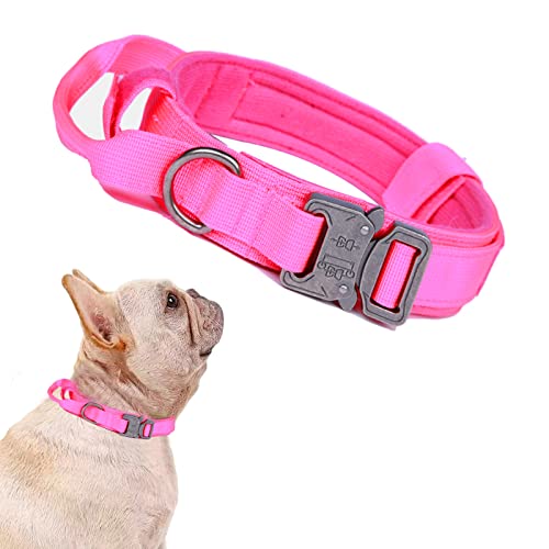 Tactical Dog Collar Adjustable Military Nylon Dog Collar with Control Handle and Heavy Duty Metal Buckle for Medium and Large Dogs (Pink,S) - color: Pink, size: Small (Pack of 1)