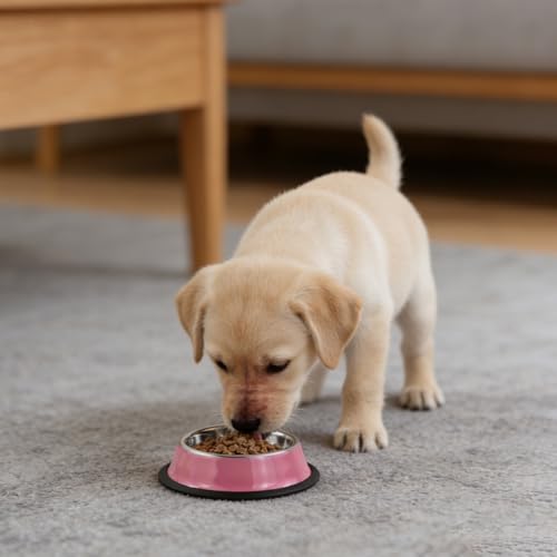 Cute Stainless Steel Dog Bowl, Practical Non-Slip Pet Food Water Bowl for Cats and Small Dogs, Portable Kitten Snack Feeding Bowls with Removable Rubber Base for Travel, Daily Use (Pink) - color: Pink