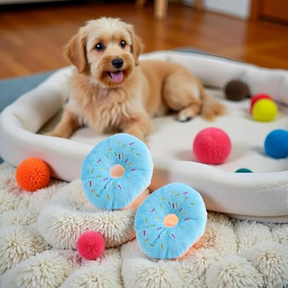 Blue Donut Shape Plush Pet Toy,Lovely Donut Shaped Funny Food Toy Squeaking Sound Toy for Pet Chew Toy Squeaky Plush Dog Toy Blueberry Chew Guard Technology Dog Squeak Toys