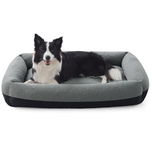 Dog Bed Large Sized Dogs, Washable Comfy Fluffy Medium Dog Bed, Removable Zipper Cover Machine Wash, Soft Orthopedic Bed Durable Pet Cuddler with Anti-Slip Bottom, 36"x27"x8",Dark Grey - color: Dark Grey, size: L(36''x27''x8'')