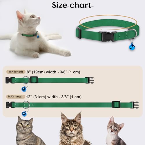 Breakaway Cat Collar with Bell - Leather Adjustable Kitten Collars with Safety Quick Release Buckle - Soft Small Pet Collars for Girl & Boy Cats (Green) - color: Green