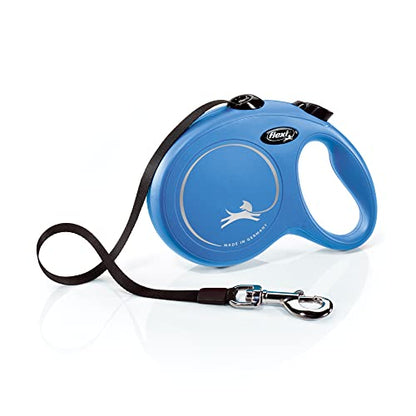 FLEXI New Classic Tape Retractable Dog Leash for Large Dogs Upto 110 lbs. – 16 ft., Blue | Tangle Free Pet Walking Leash with One-Handed Brake, Pause, Lock|German Quality Product - color: Blue, size: Large - 16 Feet (Tape)