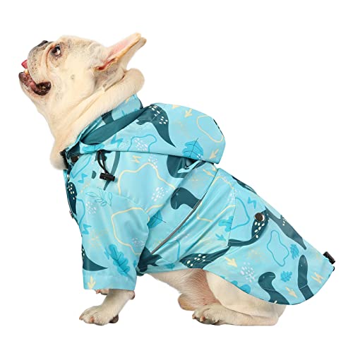 HDE Dog Raincoat Poncho Double Layer Zip Rain Jacket with Removable Hood, Leash Hole for Small to 3XL Dogs and Puppies Dinosaurs - M - color: Dinosaurs, size: Medium