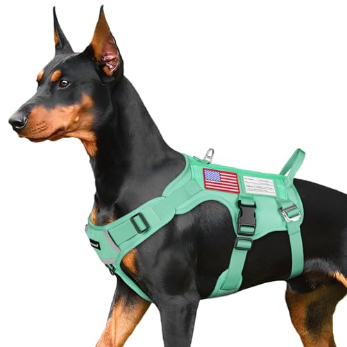 Tactical Dog Harness for Large Medium Dogs - Mesh Breathable Dog Harness Escape Proof with Handle - No Pull Military Service Dog Vest with Removable Patches for Walking,Training,Hiking - color: Cotton Candy Green, size: M(Chest:22-27")