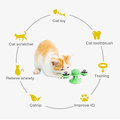 GBSYU Interactive Windmill Cat Toys with LED Light Ball, Catnip, Suction Cup, Cat Exercise, Green - color: Green
