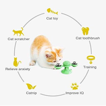 GBSYU Interactive Windmill Cat Toys with LED Light Ball, Catnip, Suction Cup, Cat Exercise, Green - color: Green