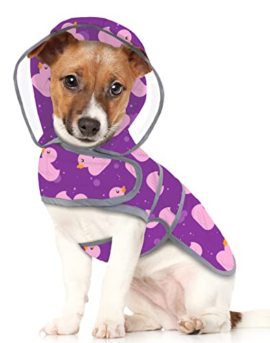 HDE Dog Raincoat with Clear Hood Rain Jacket Poncho for Small Medium Large Dogs Ducks Purple - S - color: Ducks Purple, size: Small
