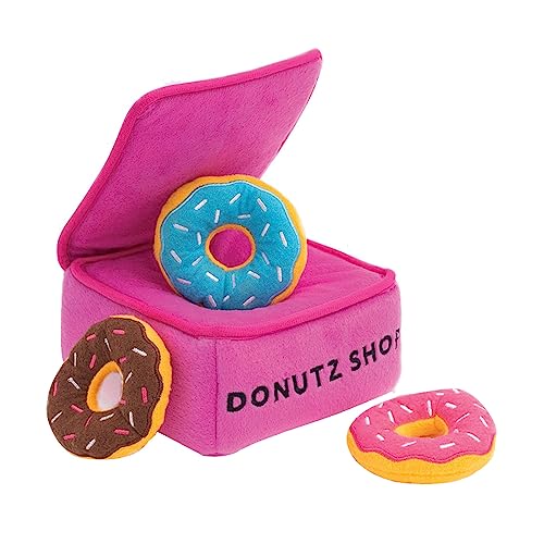 ZippyPaws Burrow- Interactive Dog & Puppy Toys for Boredom, Stimulating Pet Products to Keep Them Busy, Hide & Seek Plush Dog Puzzle, Enrichment Squeaky Toy, for Small & Medium Dogs- Donutz Box - style: Donutz Box