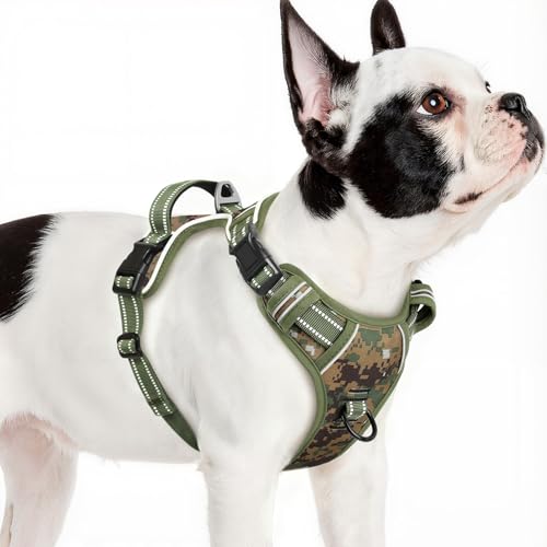 Dog Harness Small Sized,No Pull Dog Harness Adjustable Metal Rings 3 Buckles,Reflective No Choke with Easy Control Handle for Small Dogs,Military Green S - color: Military Green, size: Small (Pack of 1)