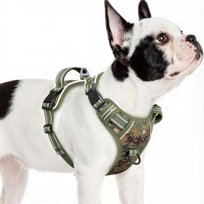 Dog Harness Small Sized,No Pull Dog Harness Adjustable Metal Rings 3 Buckles,Reflective No Choke with Easy Control Handle for Small Dogs,Military Green S - color: Military Green, size: Small (Pack of 1)