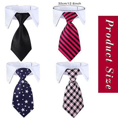 Saintrygo 4 Pieces Cat Dog Tie with Collar Adjustable Puppy Pets Formal Necktie Collars Cat Dogs Bow Ties for Small Pets Grooming Costume Accessories