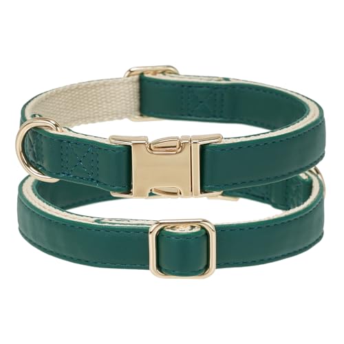 Soft Classic Leather Dog Collar Heavy Duty Padded Collars with Metal Buckle for Puppy Small Medium Dogs (Dark Green,S) - color: Dark Green, size: Small