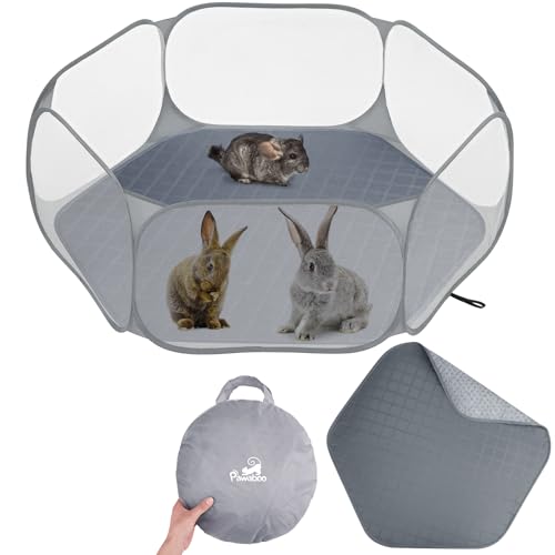 Pawaboo Small Animals Playpen with Pad, Waterproof Small Pet Cage Tent with Reusable Pad, Portable Outdoor Yard Fence for Chick/Kitten/Puppy/Guinea Pig/Rabbits/Chinchillas, Gray+Gray - color: Gray+Gray