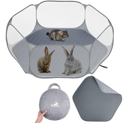 Pawaboo Small Animals Playpen with Pad, Waterproof Small Pet Cage Tent with Reusable Pad, Portable Outdoor Yard Fence for Chick/Kitten/Puppy/Guinea Pig/Rabbits/Chinchillas, Gray+Gray - color: Gray+Gray