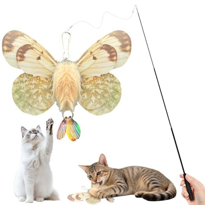 Walfront Interactive Cat Wand Toy with Butterfly, Telescopic Fishing Rod Design, Realistic and Lively for Indoor Cats and Kittens, Fun for Multi-Cat Households and Engaging Daily Play