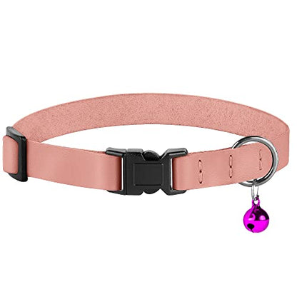 Breakaway Cat Collar with Bell - Leather Adjustable Kitten Collars with Safety Quick Release Buckle - Soft Small Pet Collars for Girl & Boy Cats (Rose) - color: Rose