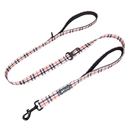 PoyPet 5 Feet Dog Leash - 2 Cushioned Handles - Functional Car Seat Belt (Checkered Beige) - color: Checkered Beige - 2 Handles