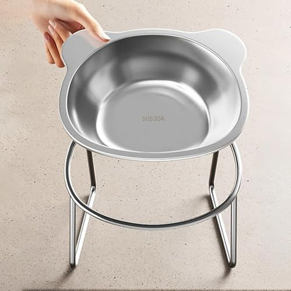 2 Pcs Elevated Cat Bowls, 15°Tilted Stand Whisker Friendly Raised Cat Food & Water Dishes, 5.9 inch Stainless Steel Indoor Anti-Vomiting Small Dog Bowls,Dishwasher Safe,Spine Friendly - size: 2Pack