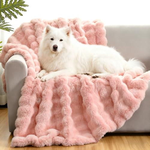 Waterproof Dog Blanket for Sofa Bed Couch, Couch Cover Blanket Fluffy Faux Rabbit Fur Reversible Furniture Protection, Pet Blanket for Medium Large Dogs Cats - color: Pink, size: L-50x60"