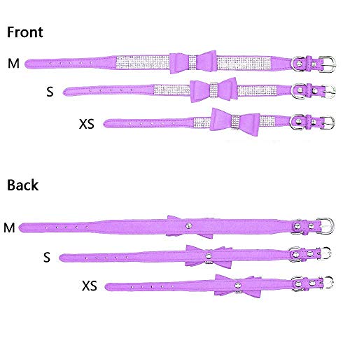 Rhinestone Dog Collar, Cute Dazzling Sparkling Soft Suede Leather Adjustable Pet Dog Cat Collar Crystal Diamond for Puppy Small Medium Large Dogs (XS:21-27 cm, Purple-1) - color: Purple-1, size: XS:21 - 27 cm