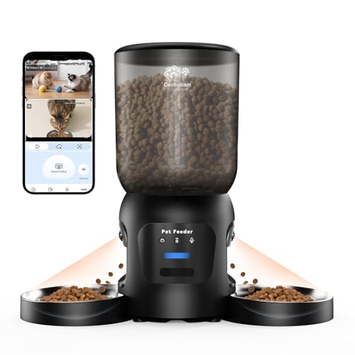 Automatic Cat Feeder with Two HD Camera for 2 Cats: Dual Automatic Cat Feeder with Night Vision, 5G WiFi Cat Food Dispenser with 6L Food Storage for Multiple Pet, Detachable for Clean-24 Cup - color: Cat Feeder with Two Camera