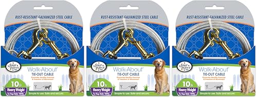 Four Paws Heavy Weight Tie Out Cable Silver 10 Feet (Pack of 3) - size: 10 Feet (Pack of 3)