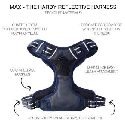 Pet Passion MAX - THE Hardy Reflective Harness, Navy, XX-Large - color: NAVY, size: XX-Large (70-110 lbs)