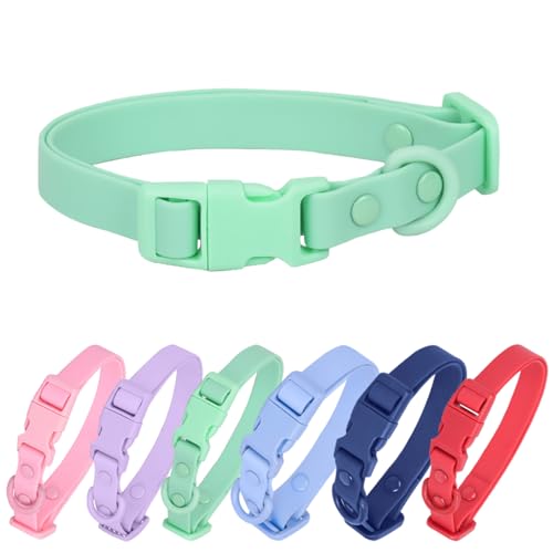 Waterproof Dog Collar Soft Rubber Dog Collar with Safety Buckle Adjustable Pet Collars for Small Medium Large Dogs - color: Green, size: M