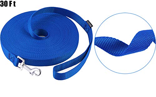 AmaGood Dog/Puppy Obedience Recall Training Agility Lead-15 ft 20 ft 30 ft 50 ft Long Leash-for Dog Training,Tie Out,Play,Safety,Camping (30 feet, Blue) - color: Blue, size: 30 Foot (Pack of 1)