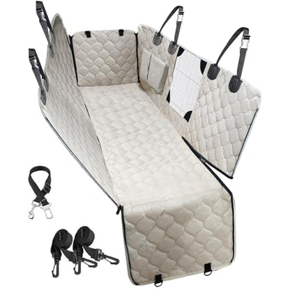 PETICON Dog Car Seat Cover with Mesh Window, 100% Waterproof Pet Seat Cover for Back Seat, Scratchproof Dog Hammock for Cars, Trucks, SUVs, Jeeps, Beige - color: beige-Y