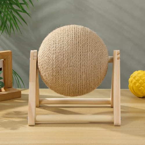 STOBOK Cat Scratcher with Wood Scratching Ball - Cats and Kittens Indoor Toy for Claw Care and Exercise - Round Scratching Board Spinning Ball Interactive Rabbit Pet Supplies for Home and Shops