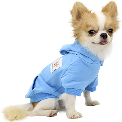 LOPHIPETS Dog Cotton Hoodies Sweatshirts for Small Dogs Chihuahua Puppy Clothes Cold Weather Coat-Cambridge Blue/M - color: Cambridge Blue, size: Medium for 4.5-6.5 lbs