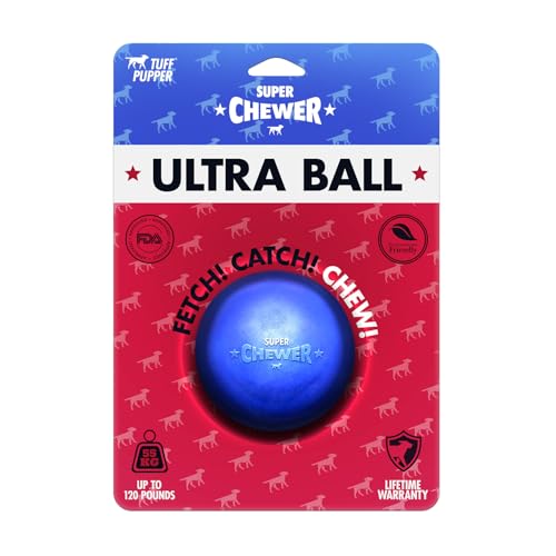 SuperChewer Tough Dog Ball Toy | Lifetime Replacement | Strong Natural Rubber | Great Dog Fetch Toy | Chew Toys for Dogs | Ultra Durable Chew Toys for Aggressive Chewers | Large Breed Tested - size: Large - 3 Inch / 12 oz