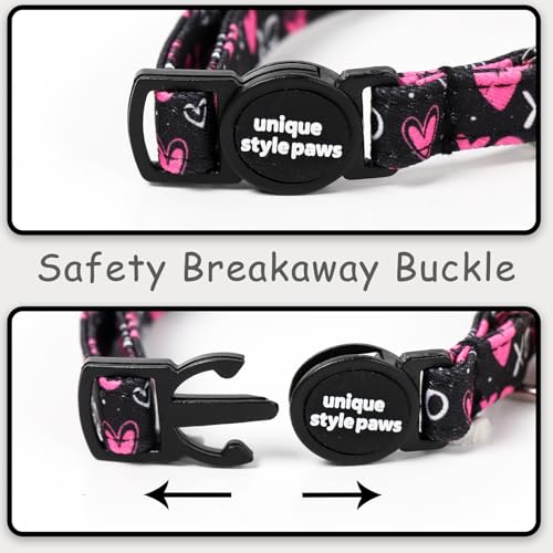 Unique style paws 2 Pack Valentine Kitten Collar Breakaway with Bell&Pendant, Adjustable Safety BlackBerry Pink Love Heart Cat Cotton Collar for Girl Boy Cat and Small Pet - color: Blackberry Pink Heart