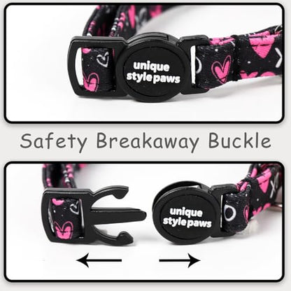 Unique style paws 2 Pack Valentine Kitten Collar Breakaway with Bell&Pendant, Adjustable Safety BlackBerry Pink Love Heart Cat Cotton Collar for Girl Boy Cat and Small Pet - color: Blackberry Pink Heart