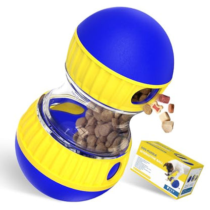 BSISUERM Dog Treat Dispensing Puzzle Toy Adjustable Food Dispenser Slow Feeder Puppy Enrichment Training Rolling Ball Pet Interactive Chase Toys for Small Medium Large Dogs to Keep Them Busy - color: Blue