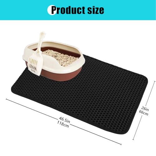 Cat Litter Mat, Kitty Litter Collector, Double Layered Honeycomb Design Waterproof, Anti Urine, Anti Slip, Easy to Clean, Limit Garbage (26"x46.5", Black) - color: Black, size: 26" x 46.5"