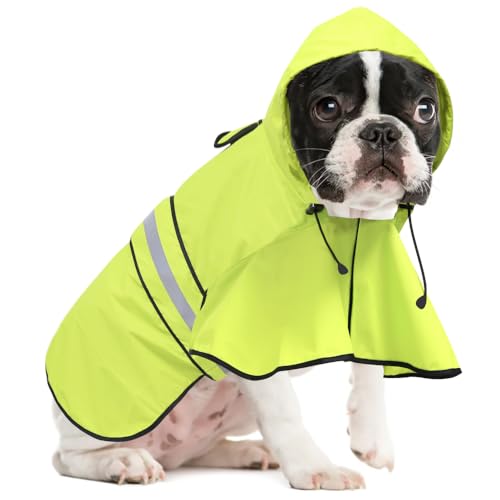 Waterproof Dog Rain Coat - Adjustable Hooded Pet Rain Jacket Raincoat, Reflective Lightweight Dog Slicker Poncho Raincoats (Neon Green, Medium) - color: Neon Green, size: Medium