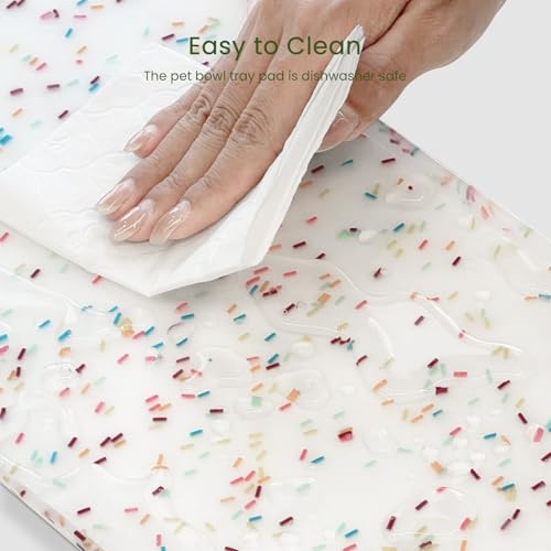 PWTAA Dog Food Mat Anti-Slip Silicone Dog Bowl Mat Thicker Pet Placemat Waterproof Cat Feeder Pad with Raised Edge Puppy Kitten Feeding Mats Suitable Small Medium-Sized Dogs Cats Eating Tray - color: Donut White, size: 25.6" x 13"