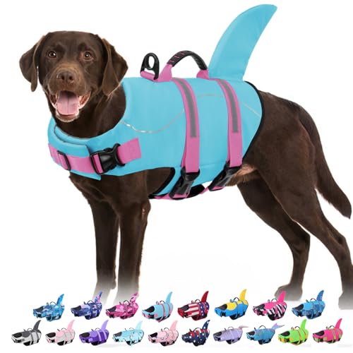 Dog Life Jacket - Shark Life Vest for Swimming Boating - Reflective Lifejacket Swimsuit for Small Medium Large Dogs - High Buoyancy Lifesaver Preserver with Rescue Handle, Blue Shark XS - color: Blue Shark, size: X-Small